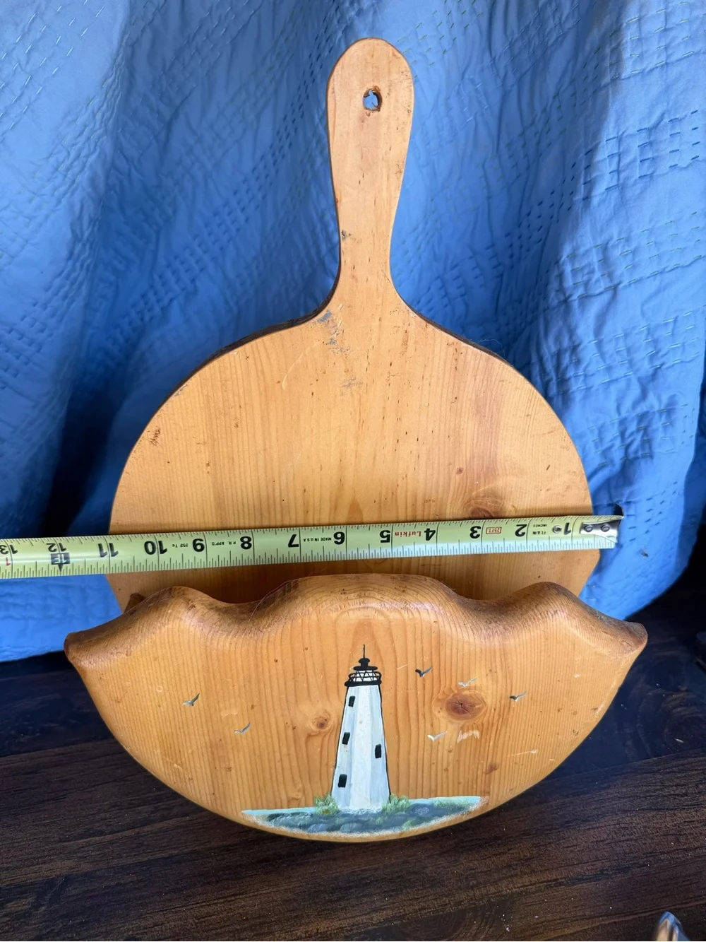 Hand-Painted Wood Lighthouse Wall Pocket Cottage core